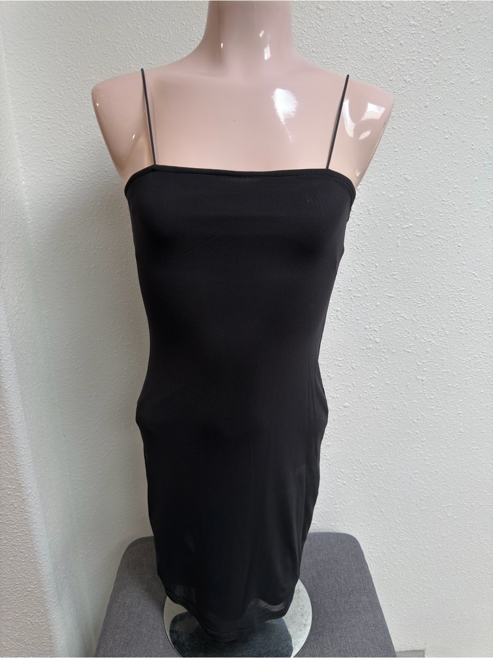 Forever 21 Black Sheer Mesh Bodycon Mini Dress Spaghetti Strap S - Picture 1 of 4